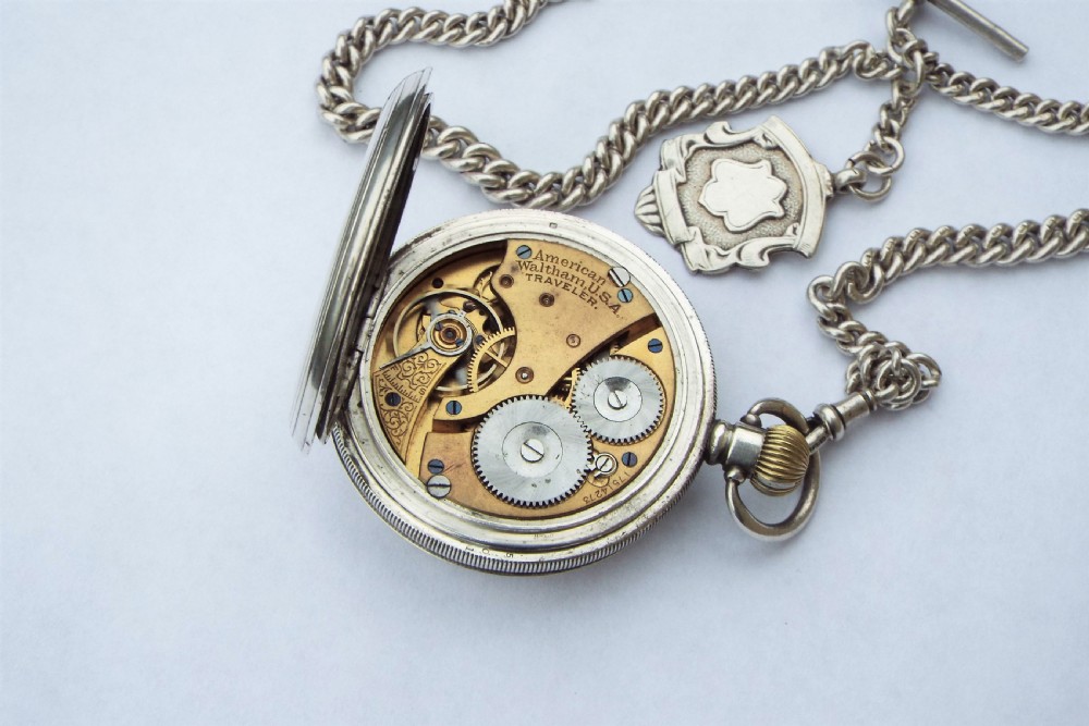 Antique silver Waltham half hunter pocket watch View V