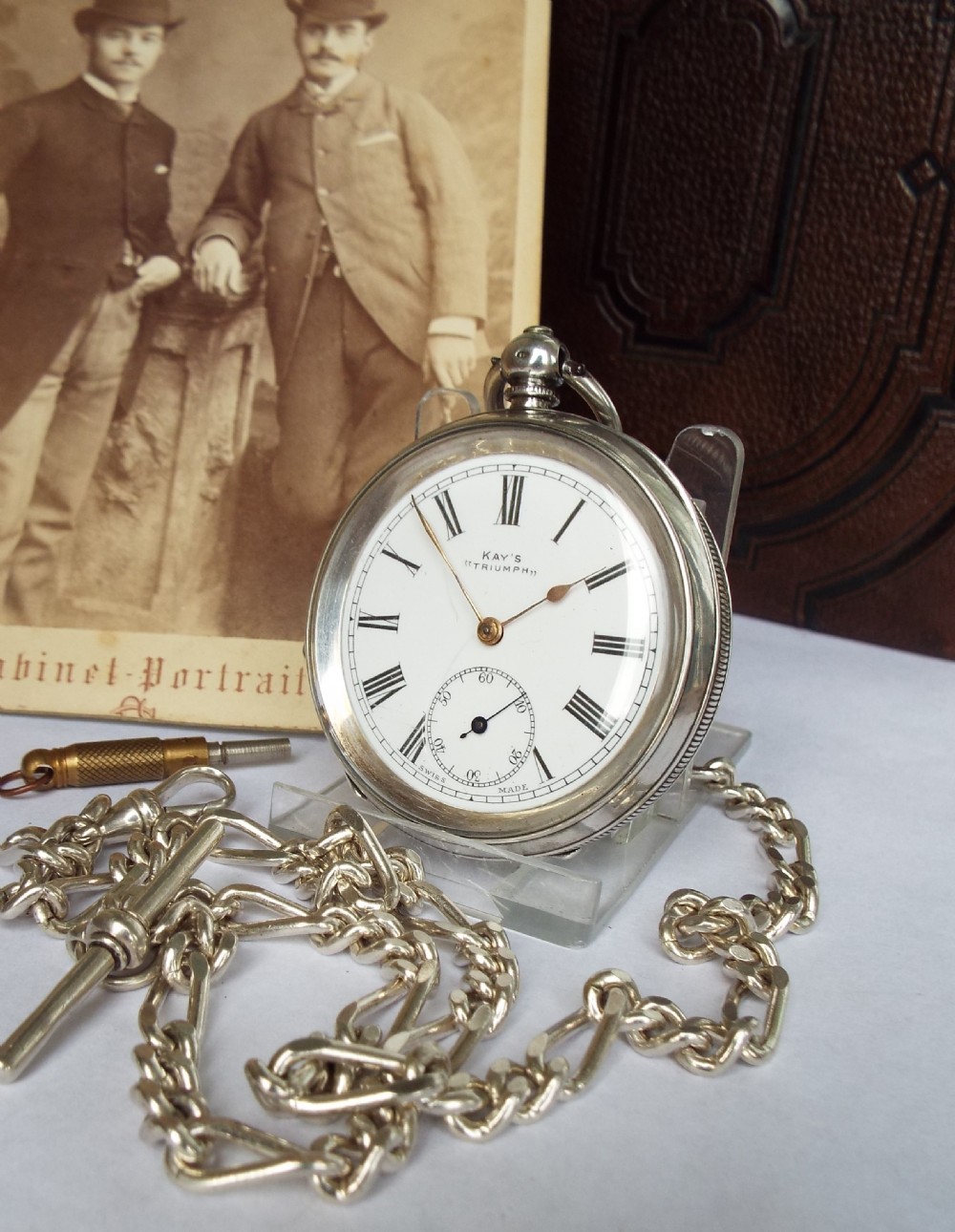 1909 Kays Triumph silver pocket watch with albert