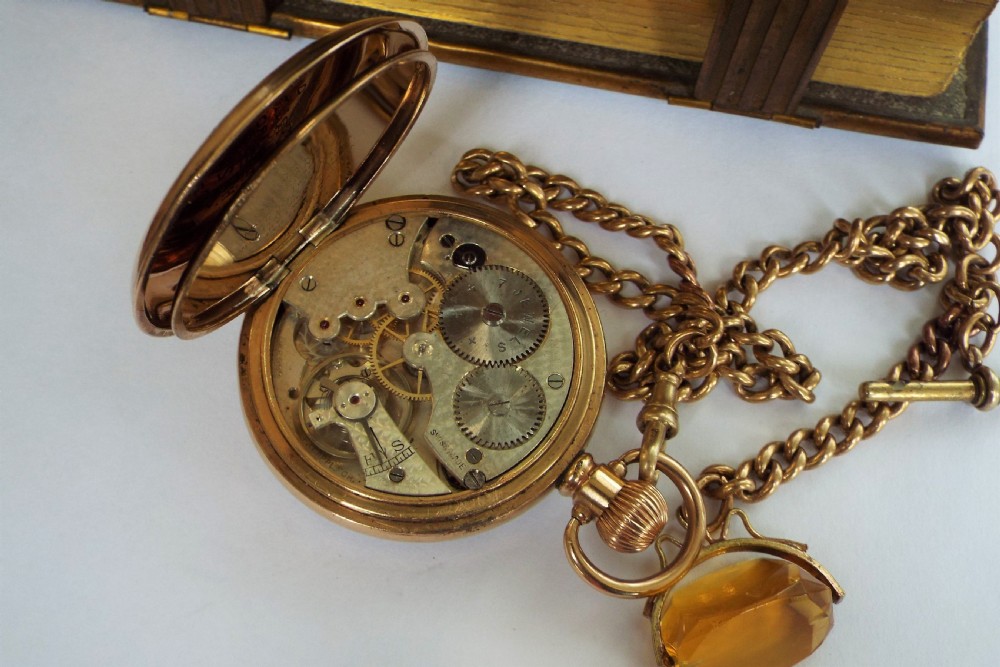 Antique Cyma gold plated pocket watch and albert View IV