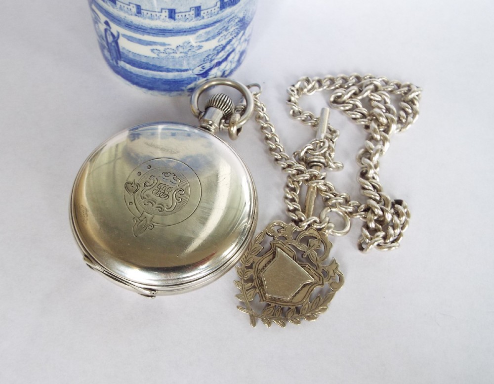 1920s Thomas Russell hunter pocket watch and chain View V