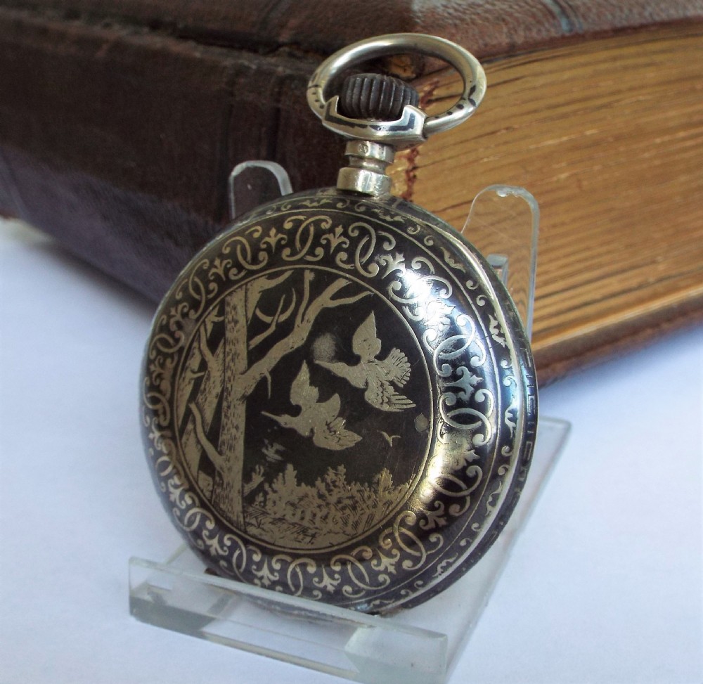 Antique niello hunter pocket watch, Aeby & Landry View II