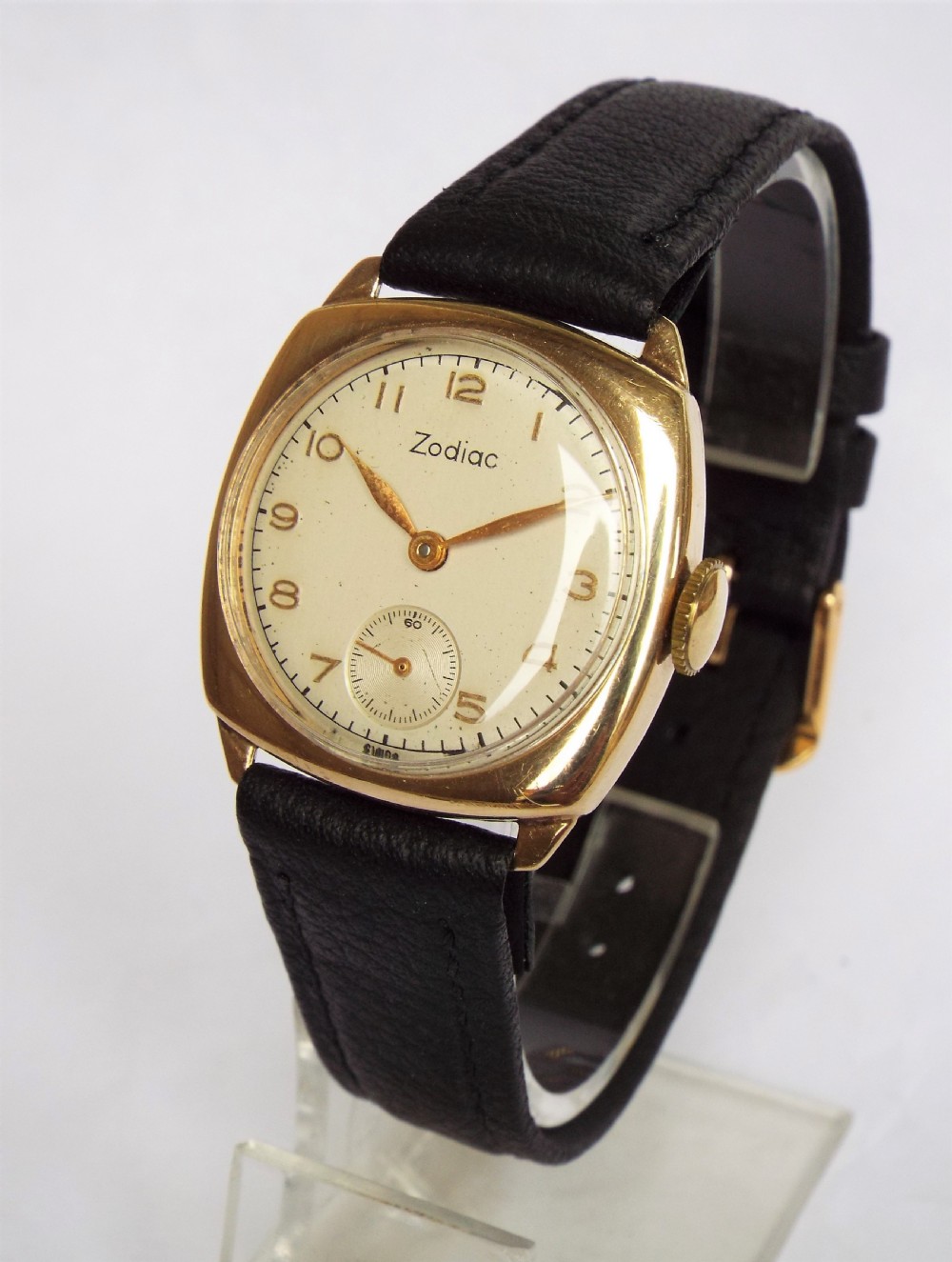 9ct gold mid-size Zodiac cushion cased wrist watch