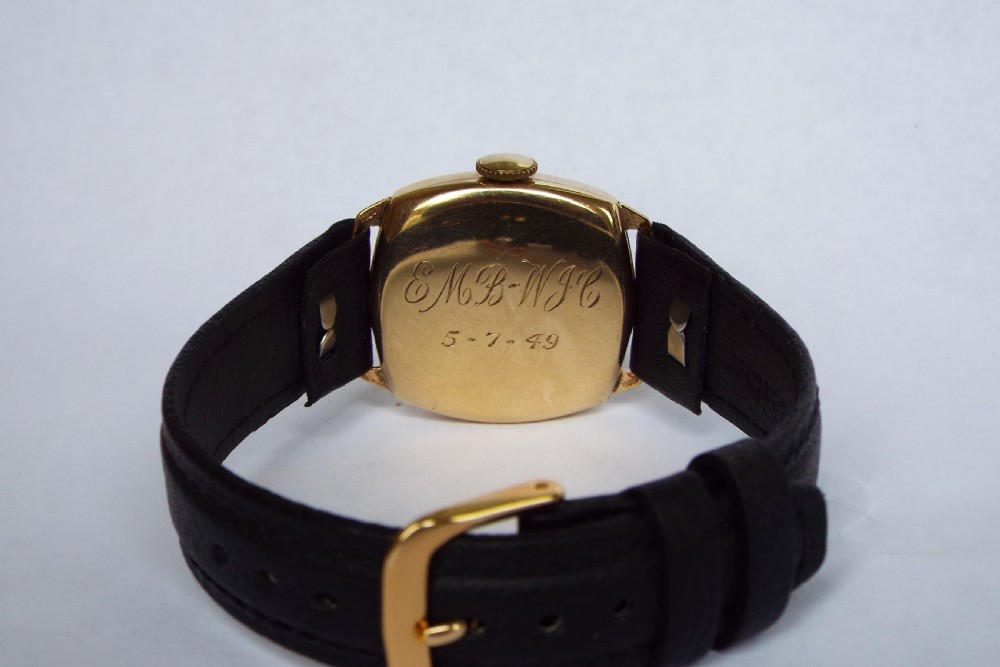 9ct gold mid-size Zodiac cushion cased wrist watch View V