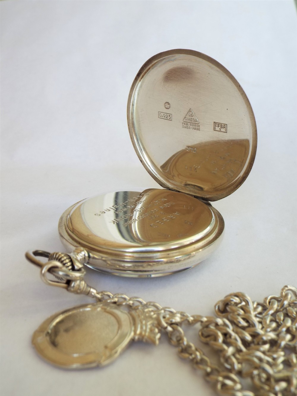 1940s silver Omega pocket watch with chain View IV