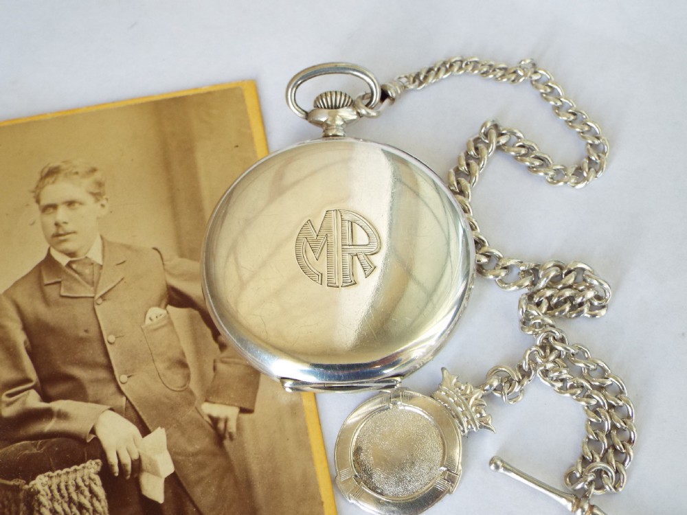 1940s silver Omega pocket watch with chain View V