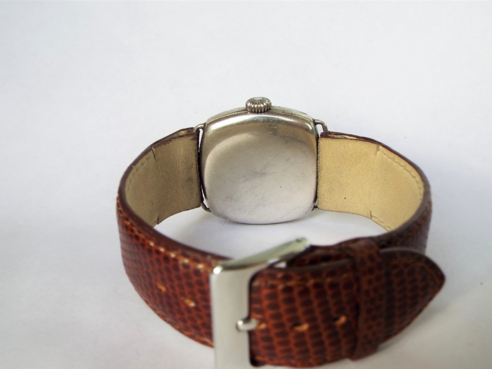 Antique silver cushion cased wrist watch, 1917 View V