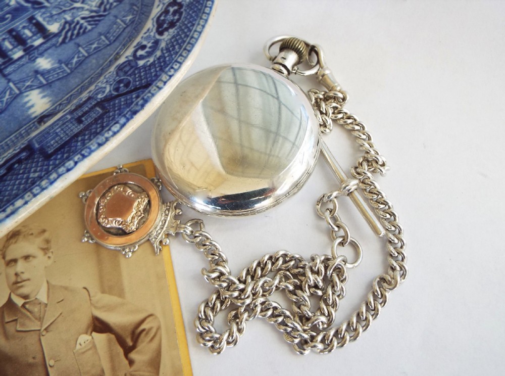 1927 silver Revue pocket watch with chain View II