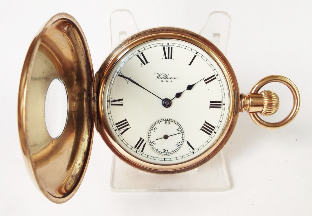 Antique 1917 Waltham Traveler half hunter pocket watch. View II