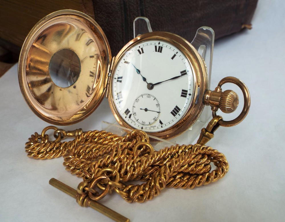 Buren half hunter pocket watch with double albert