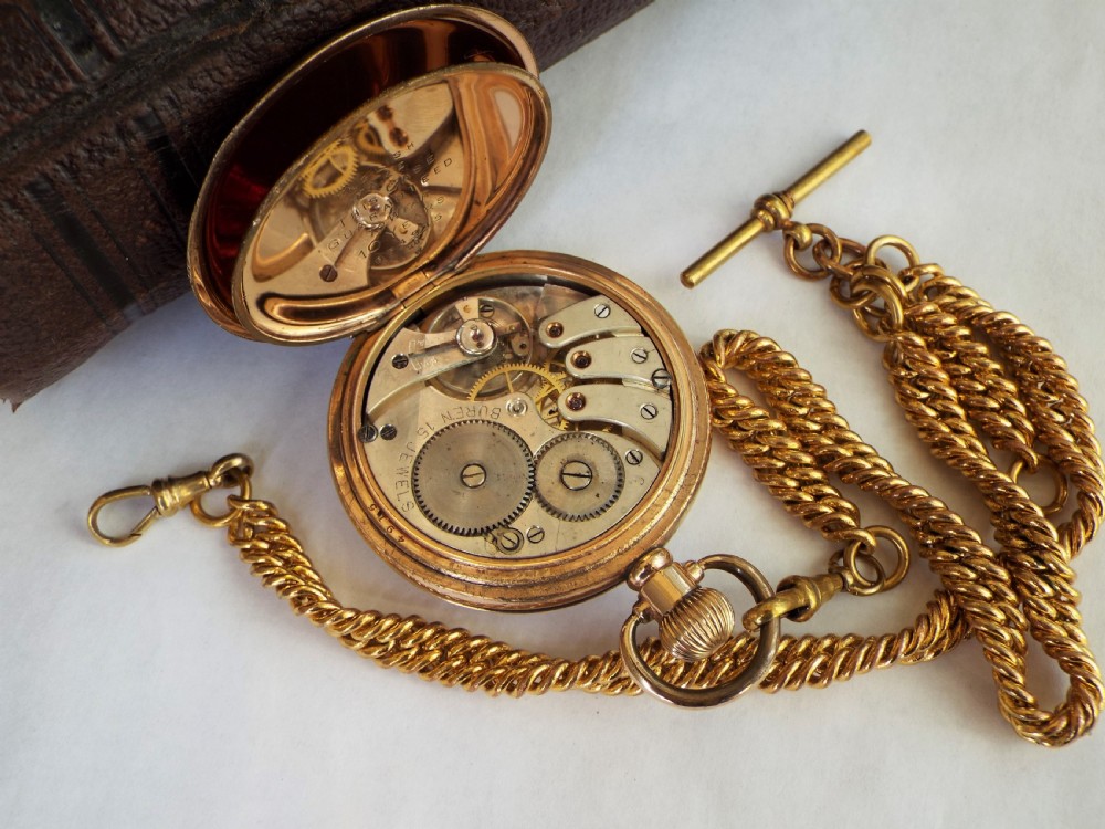 Buren half hunter pocket watch with double albert View IV