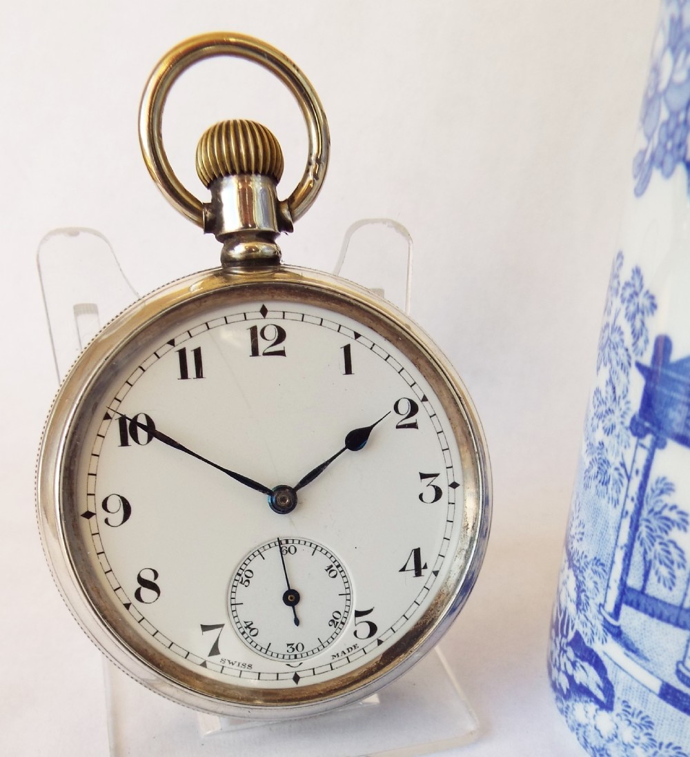 An antique silver pocket watch, 1919.