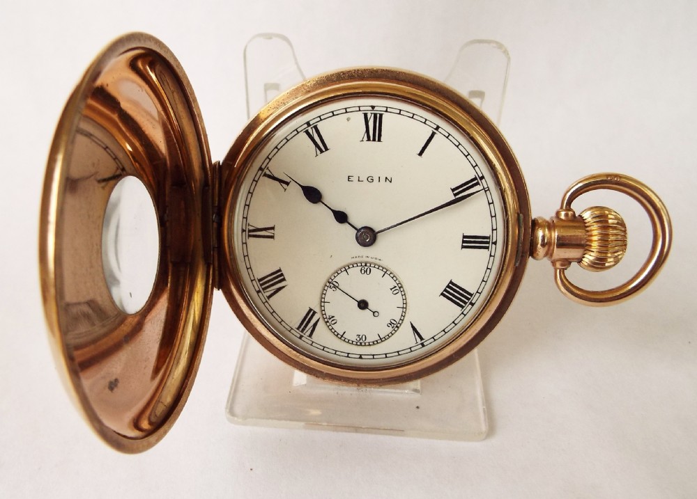 Antique 1905 Elgin half hunter pocket watch. View II