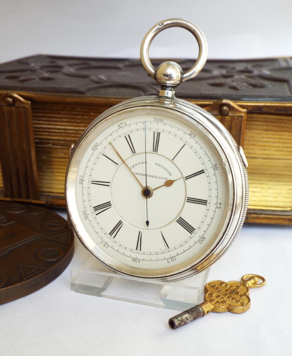 Antique silver centre seconds chrono pocket watch