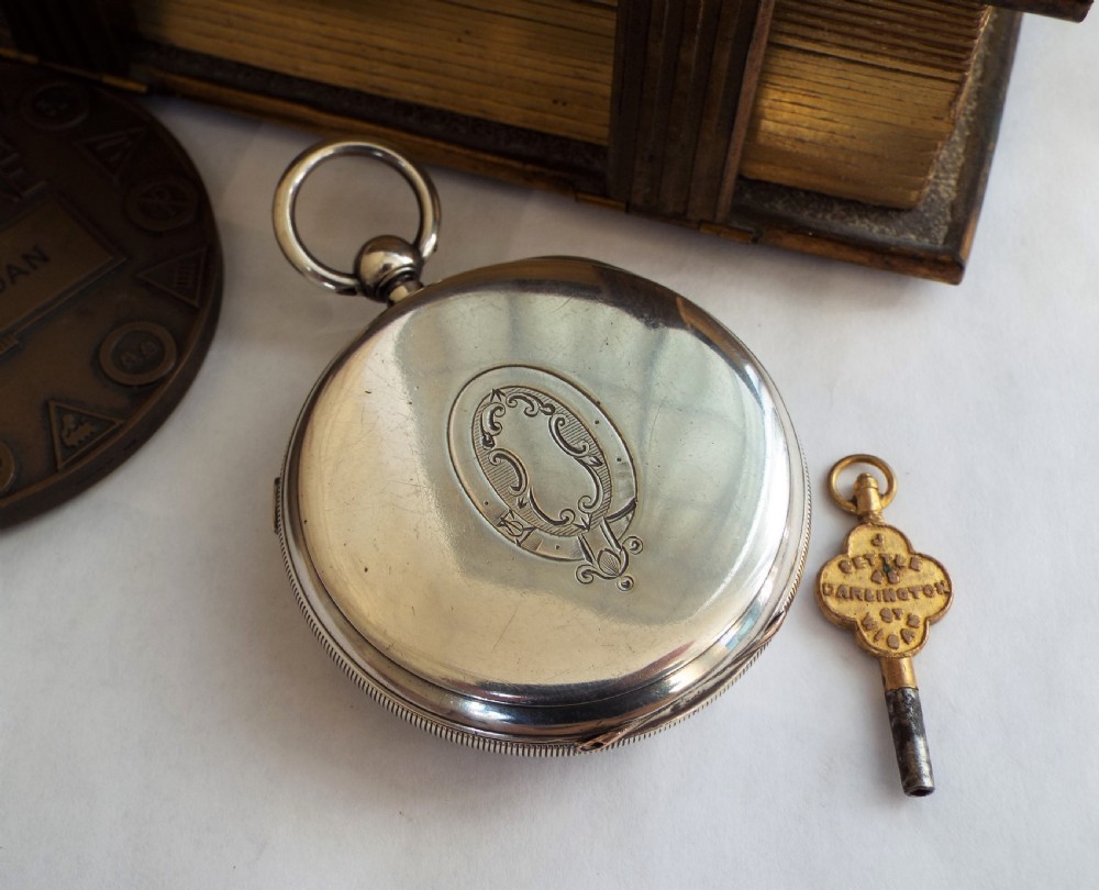 Antique silver centre seconds chrono pocket watch View II