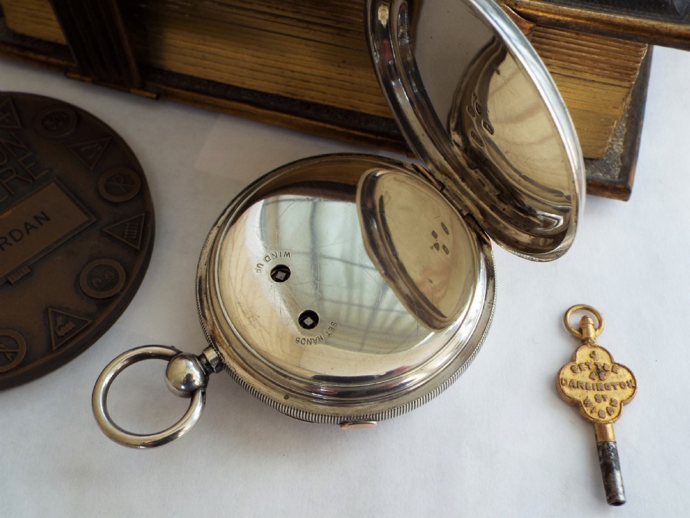 Antique silver centre seconds chrono pocket watch View III