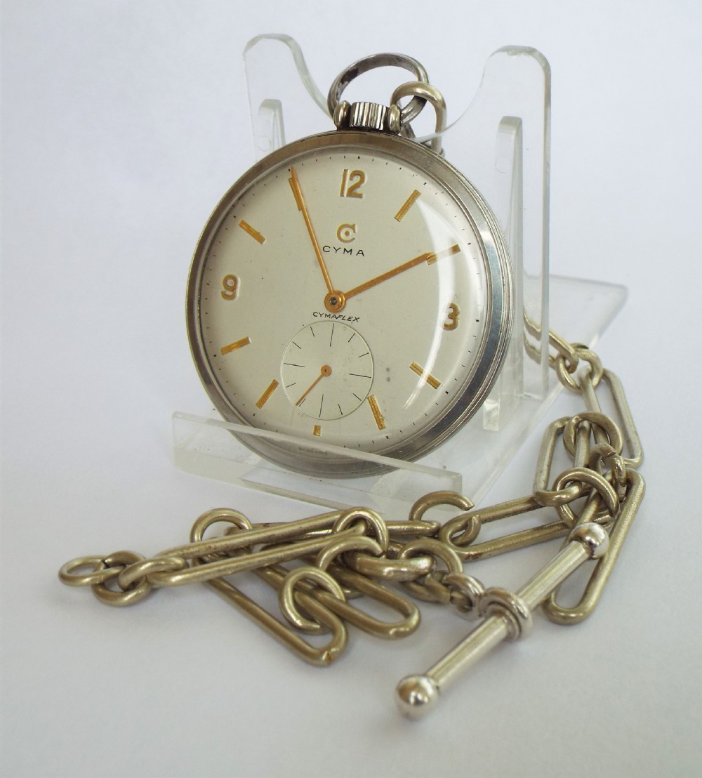 1930s Cyma pocket watch with chain