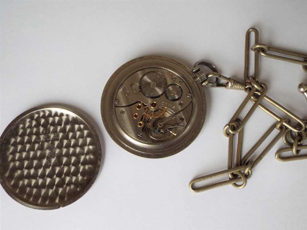 1930s Cyma pocket watch with chain View II