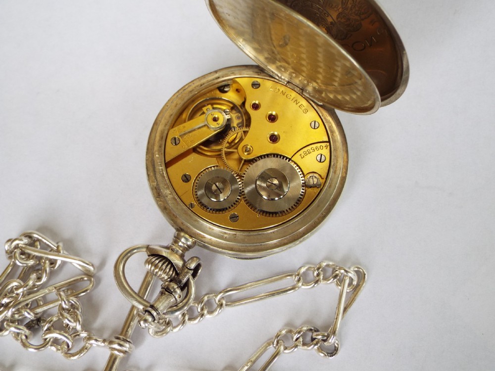 1923 silver Longines pocket watch, chain & swivel View IV
