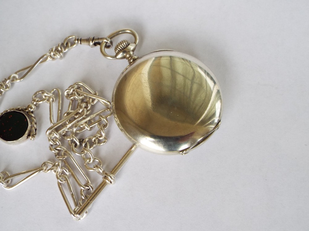 1923 silver Longines pocket watch, chain & swivel View V