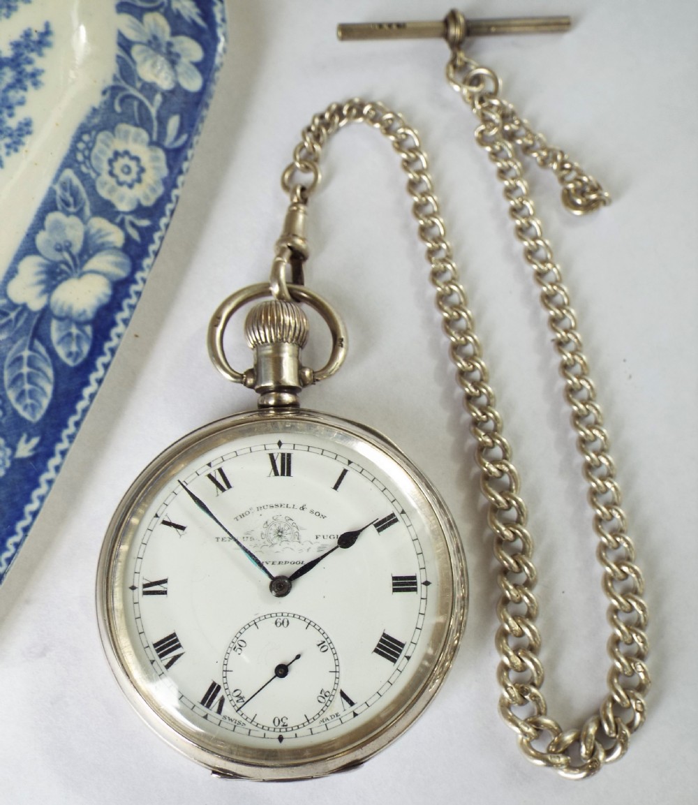 Antique silver Thomas Russell pocket watch & chain View II