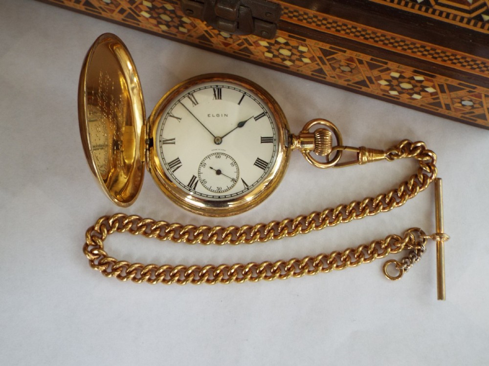 1923 Elgin full hunter pocket watch and chain View VI