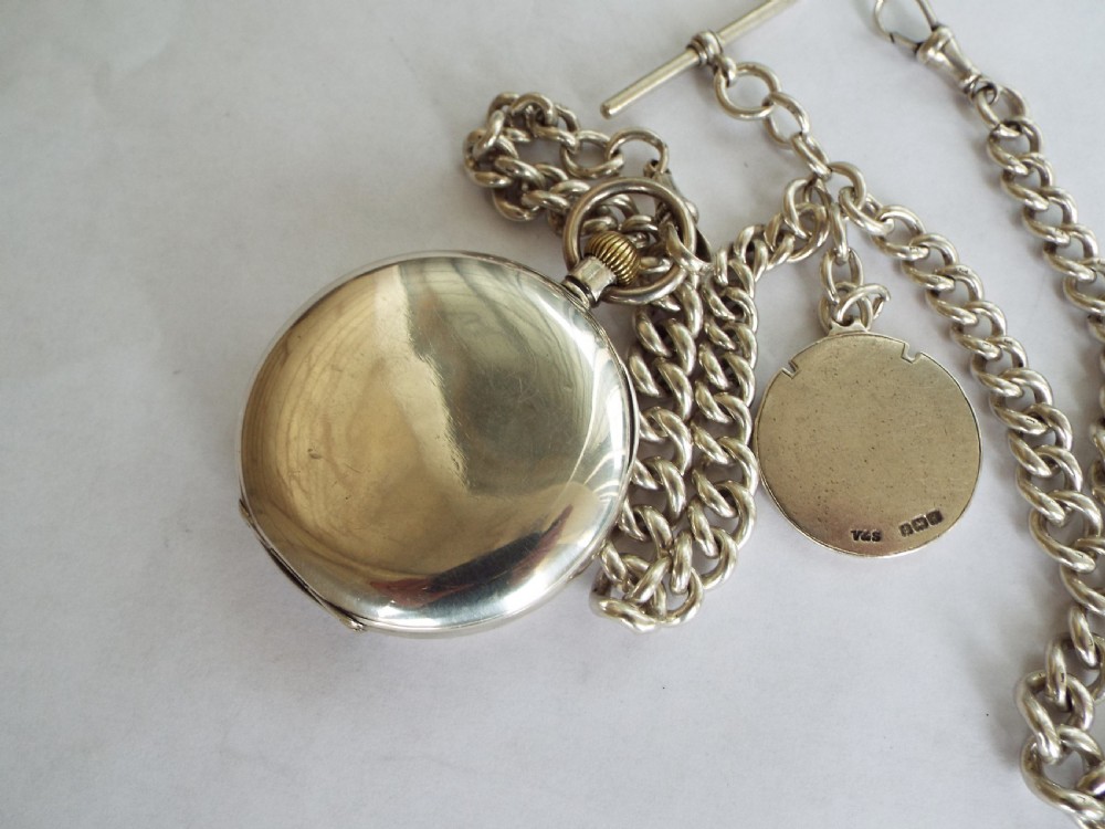 Silver hunter Brandt Omega pocket watch & chain View IV