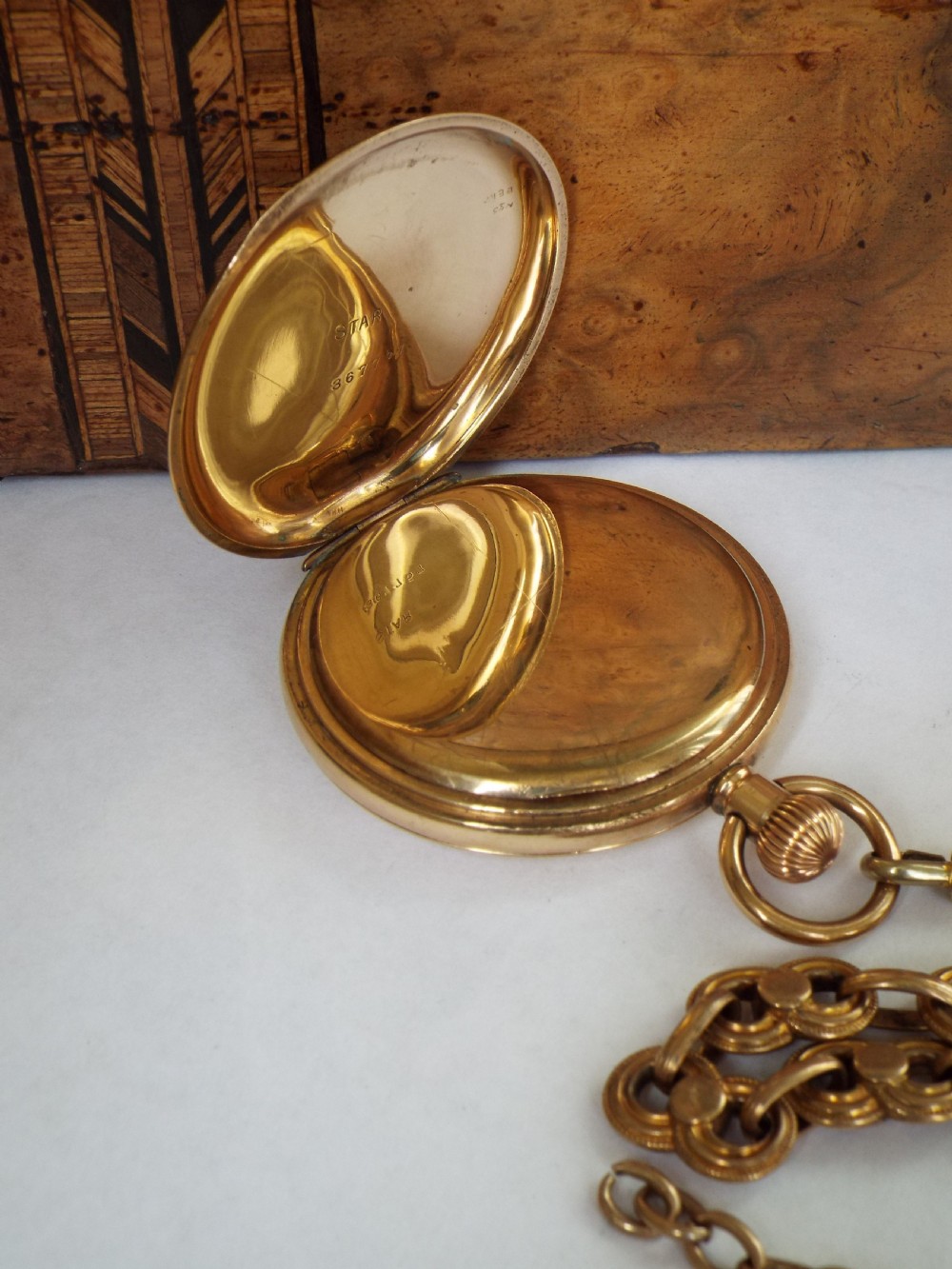 1908 Waltham Bond St hunter pocket watch & chain View VI
