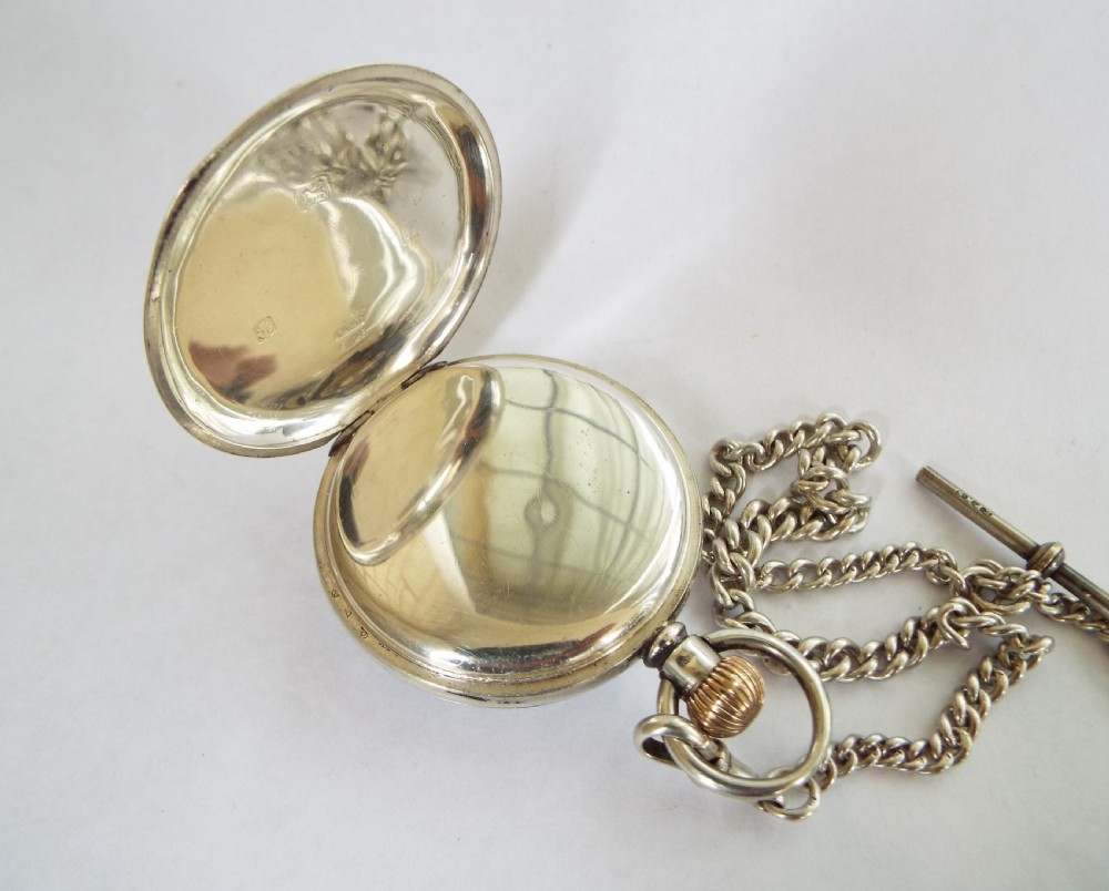 1909 silver Waltham Marquis pocket watch & chain View IV