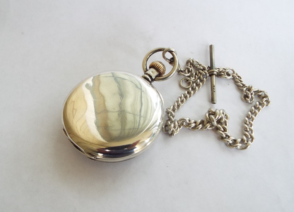 1909 silver Waltham Marquis pocket watch & chain View V