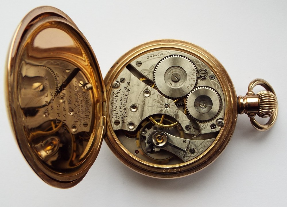 A 1920s Waltham Traveler pocket watch. View V