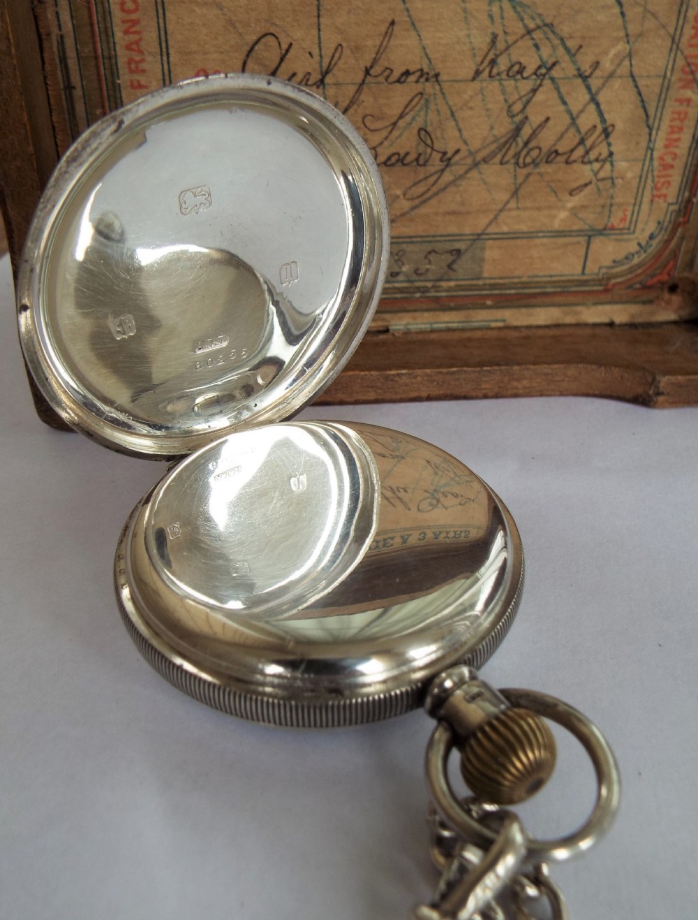 Antique silver Waltham Marquis pocket watch and chain View IV