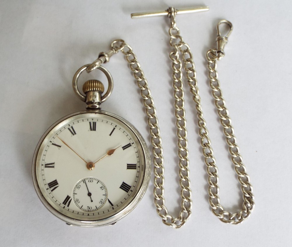 Antique silver Waltham Marquis pocket watch and chain View V