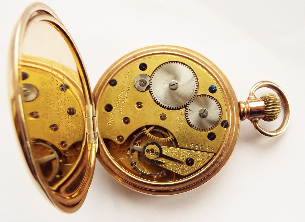 Antique Thomas Russell stem winding pocket watch. View V