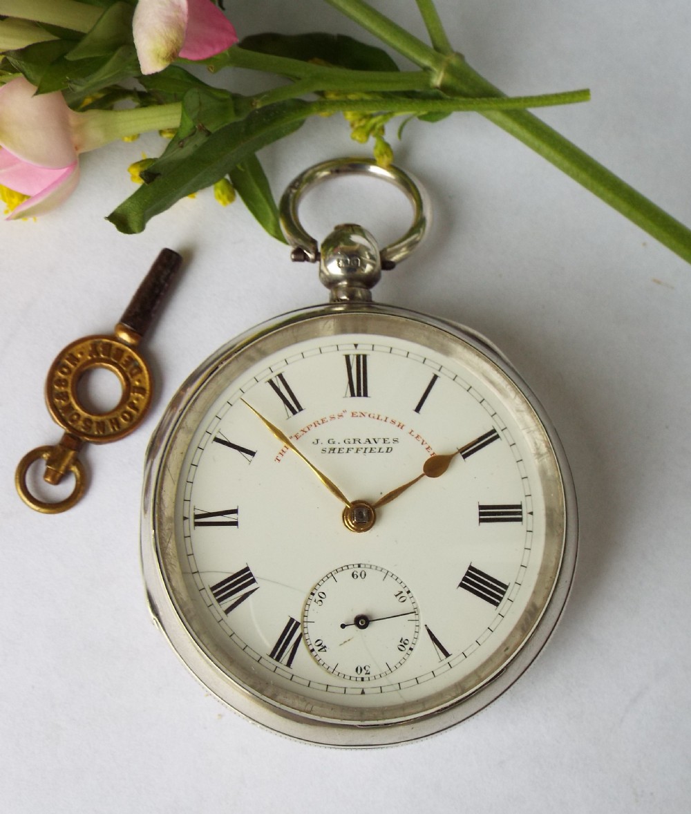 Antique silver J G Graves pocket watch View II