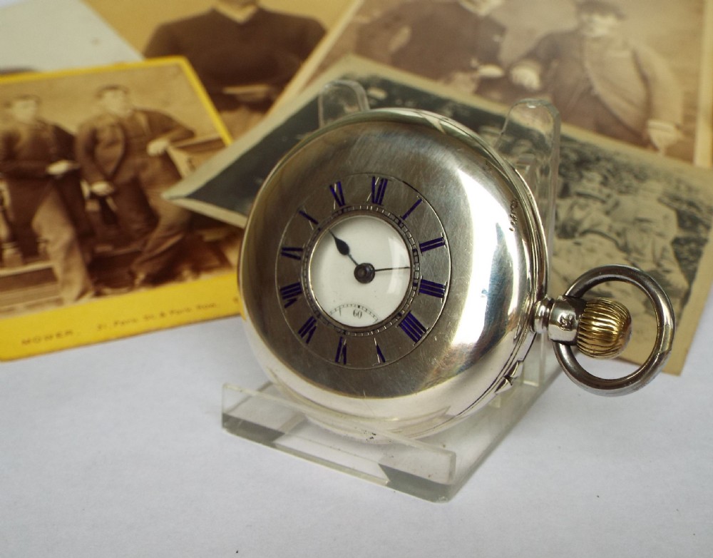 Antique English silver half hunter pocket watch View III