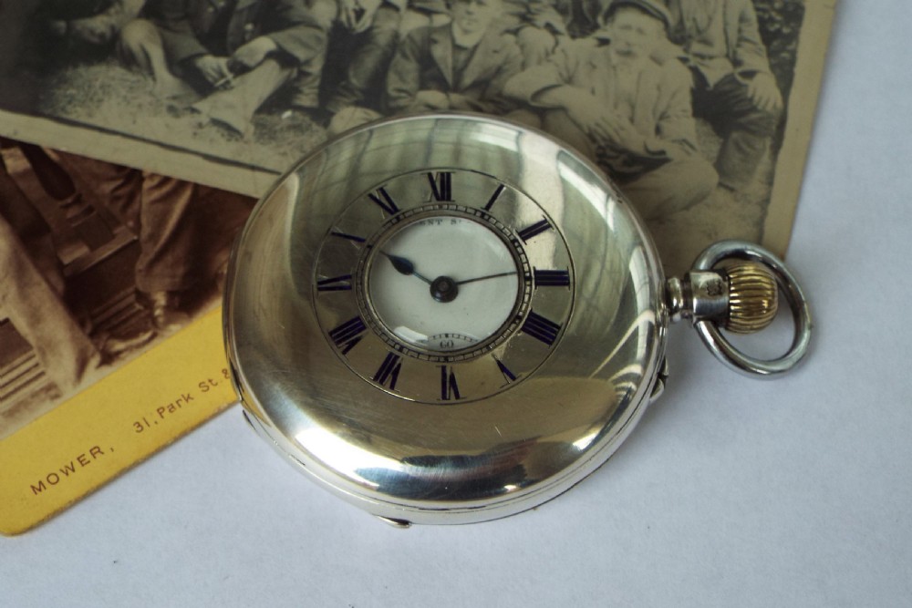 Antique English silver half hunter pocket watch View IV
