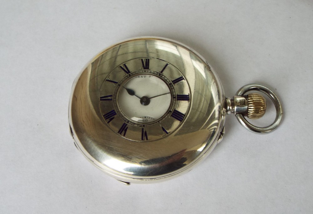 Antique English silver half hunter pocket watch View V