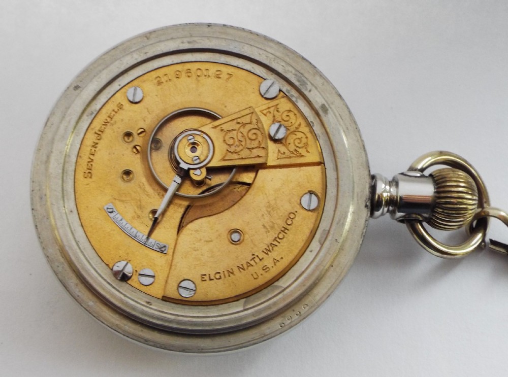 A large 1919 Elgin pocket watch & chain. View III