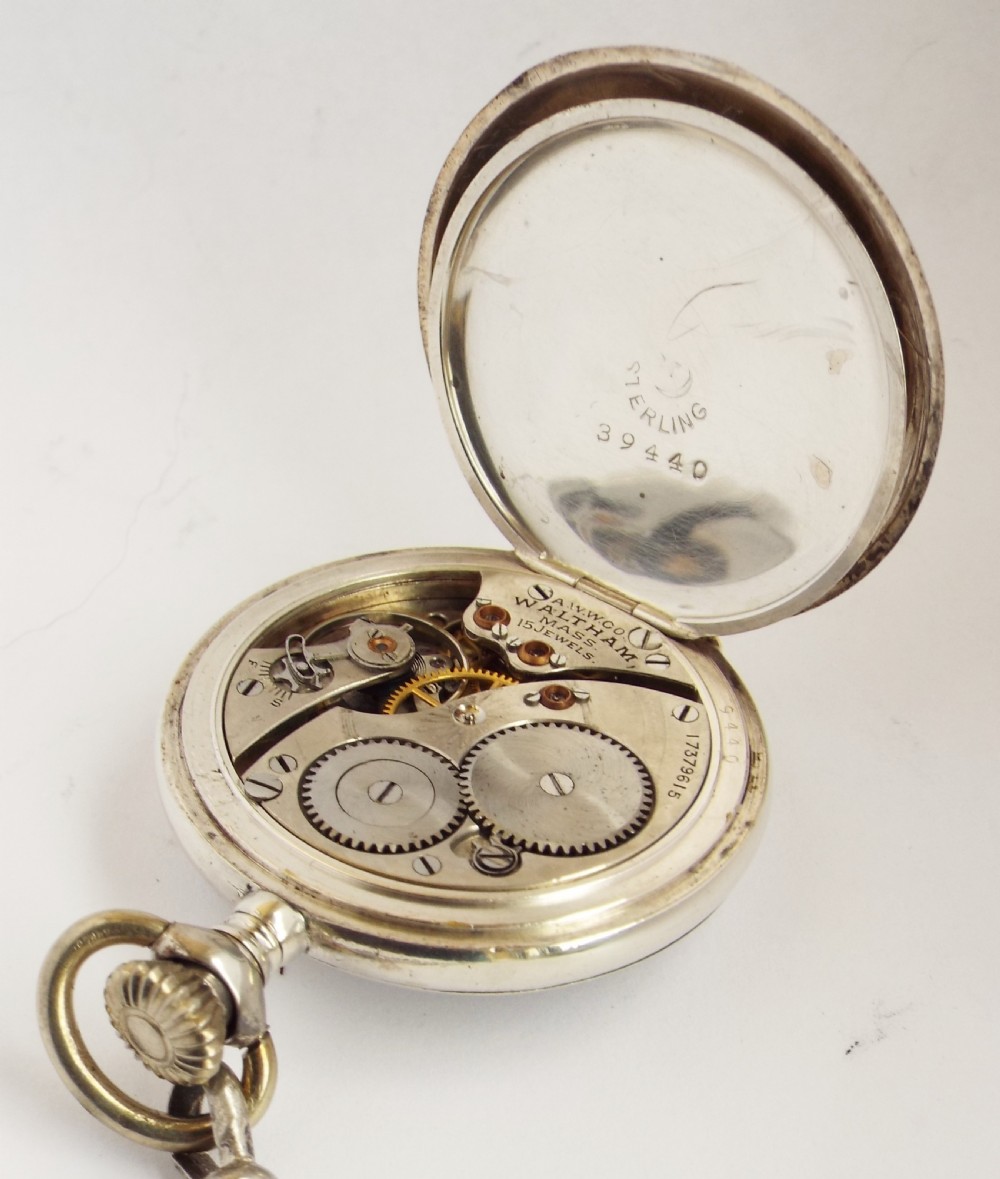 A ladies silver antique Waltham fob watch with albertina. View VI