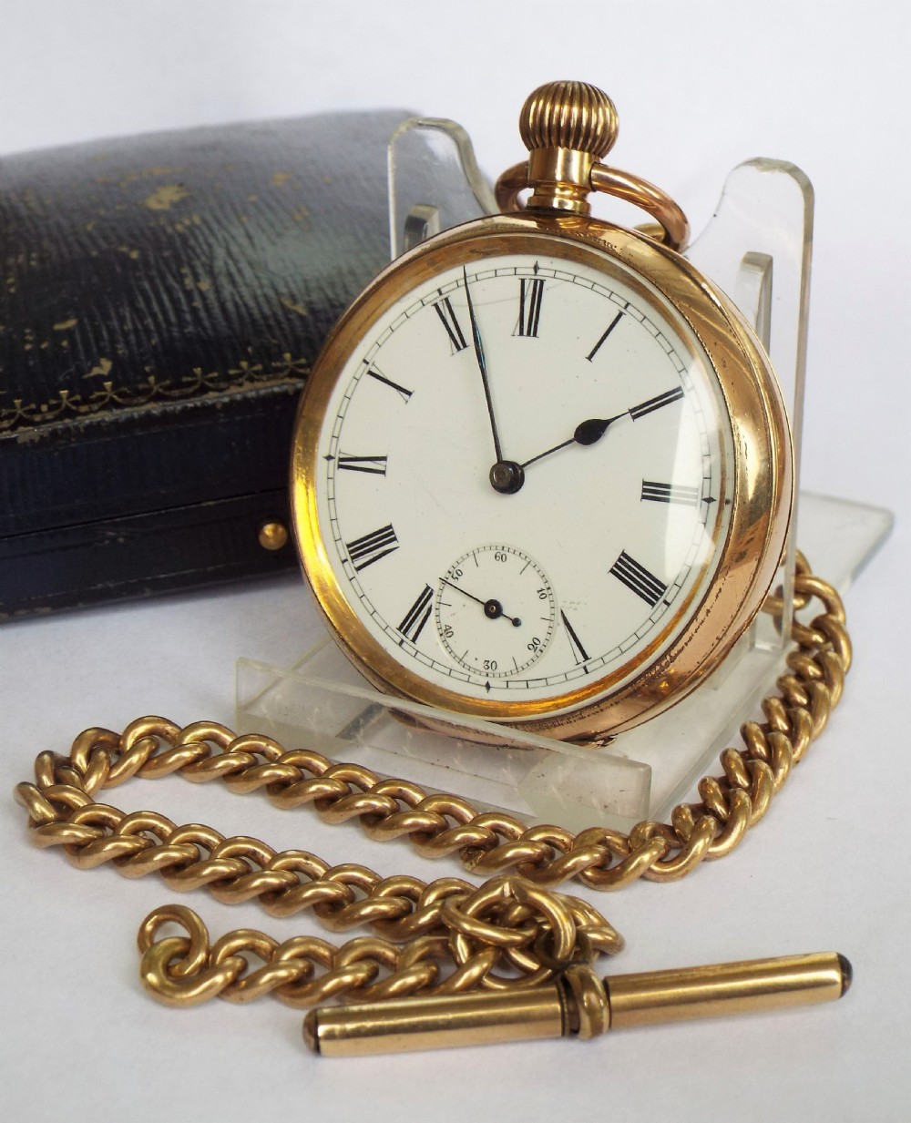 Antique boxed Omega pocket watch with albert View II