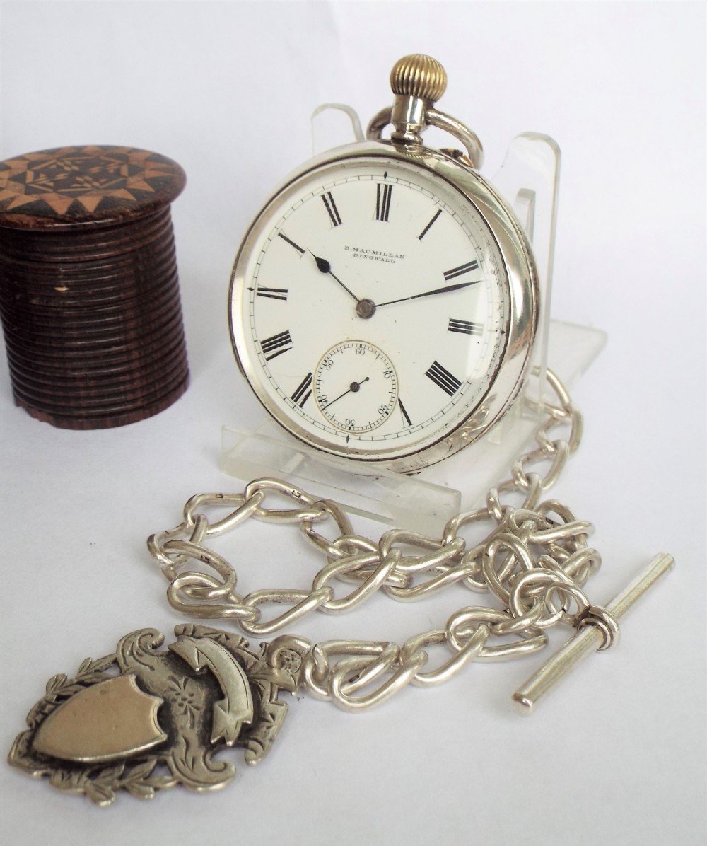 Antique silver Errington pocket watch, 1893, and single albert
