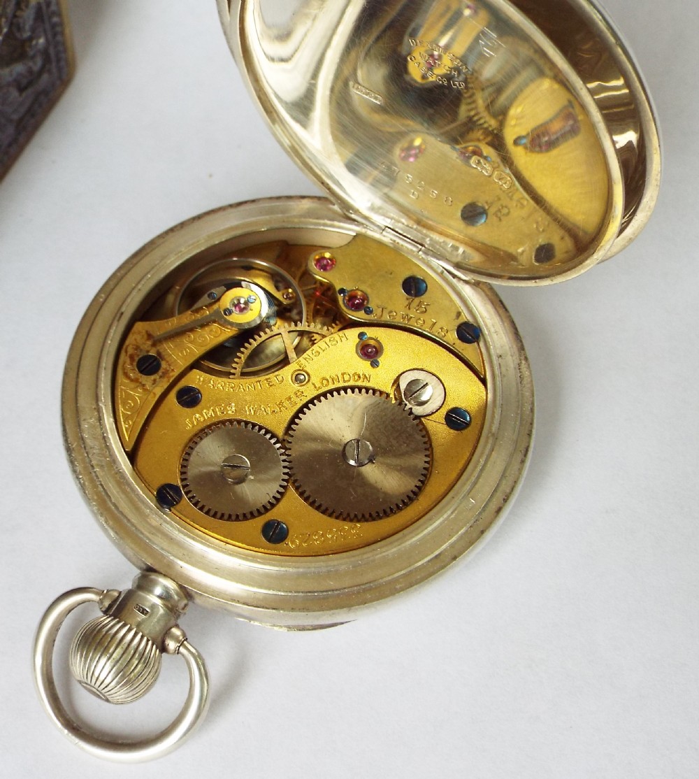 A vintage 1920s silver pocket watch by James Walker of London. View IV