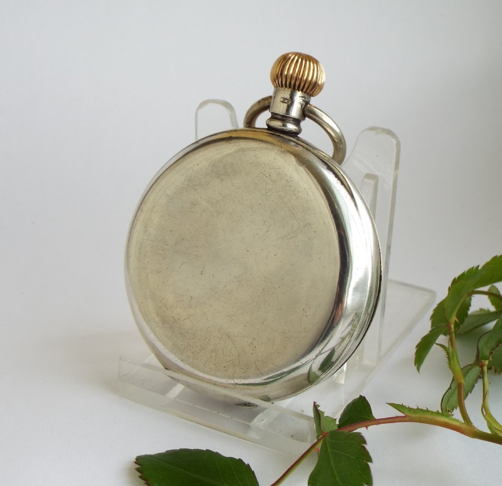 Antique silver half hunter pocket watch View V