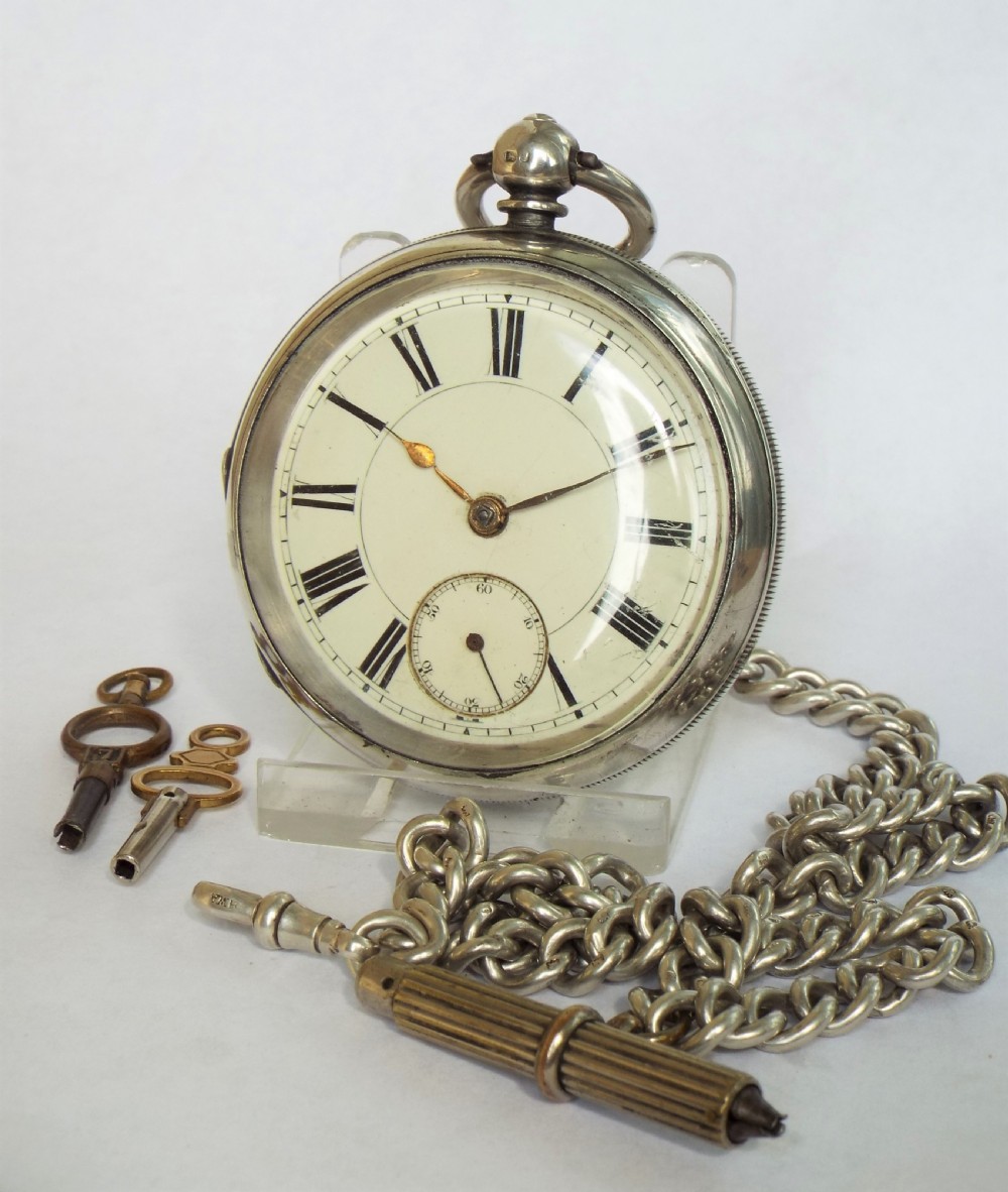 Antique Wm Ehrhardt silver pocket watch and chain