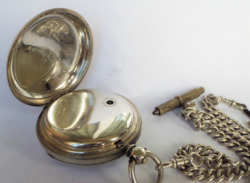 Antique Wm Ehrhardt silver pocket watch and chain View III
