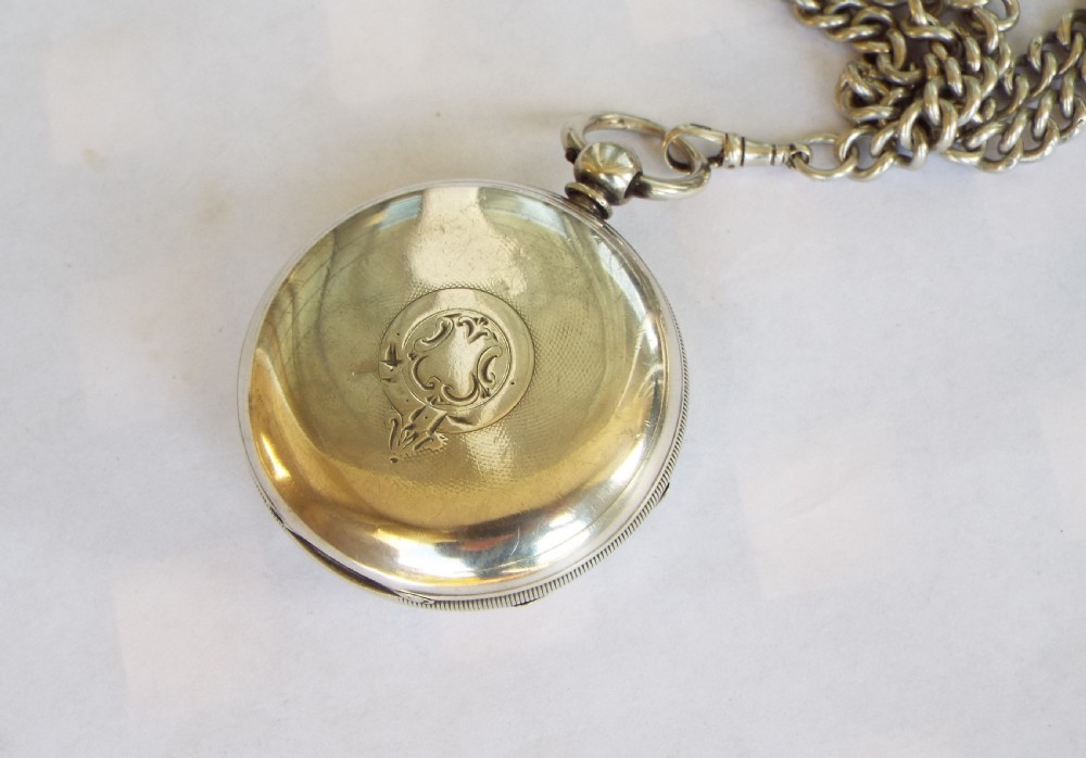 Antique Wm Ehrhardt silver pocket watch and chain View V