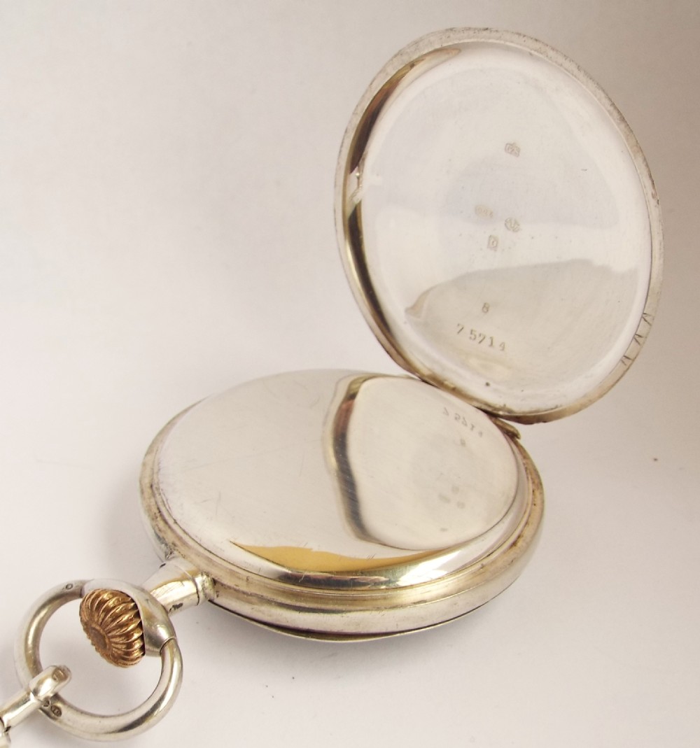 Antique silver 1919 Swiss pocket watch and chain. View III