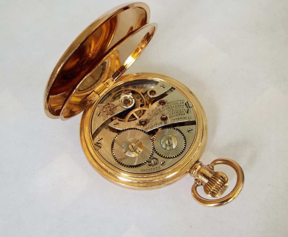 Rare Preston Senior hunter pocket watch by Waltham View III