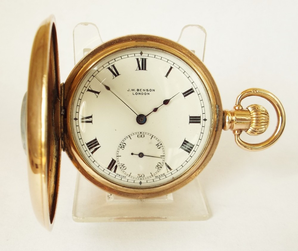 A 1920s boxed Revue half hunter  pocket watch from J W Benson. View II