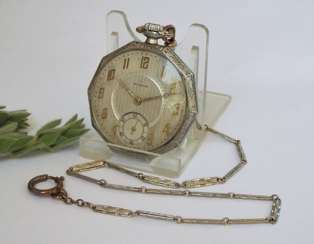1930s Hudson Watch Co pocket watch and chain